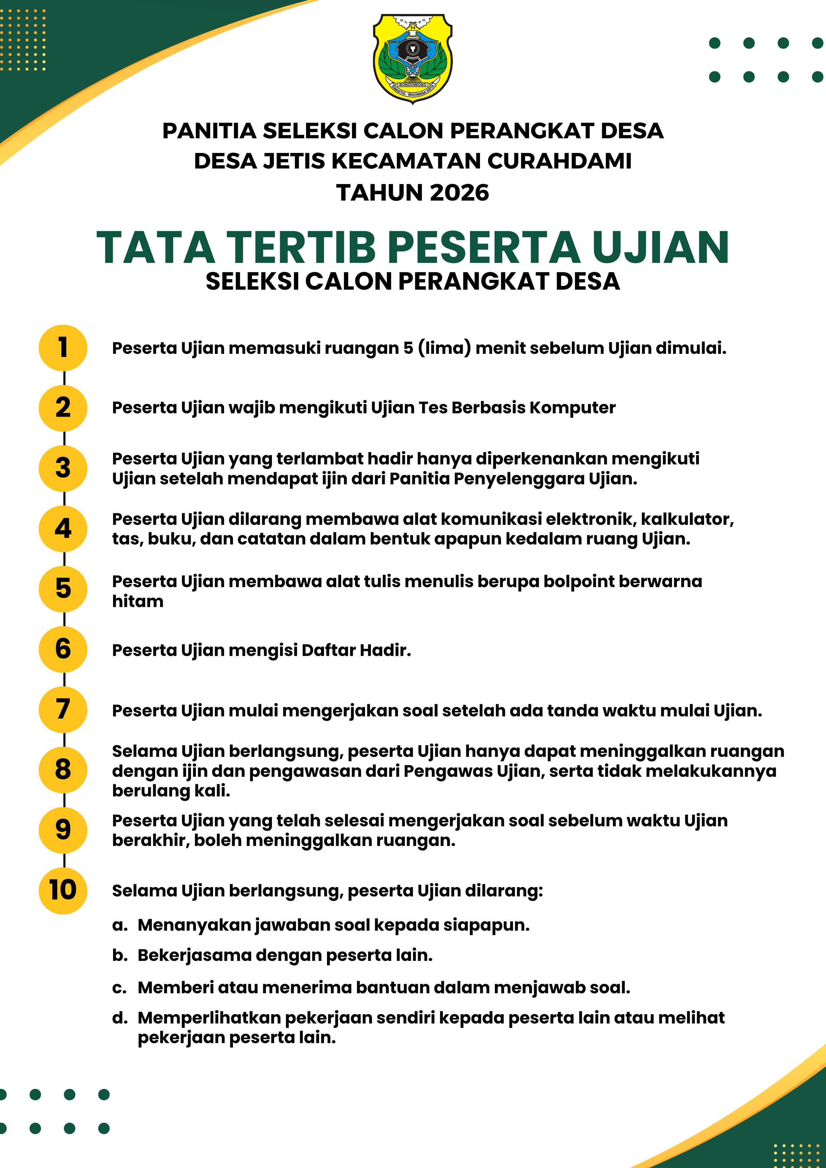 TATA TERTIB PESERTA UJIAN CALON PERANGKAT DESA